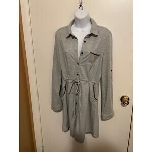 YA Los Angeles Large Long Sleeve Button Up Midi Shirt Dress Top Elbow Patches